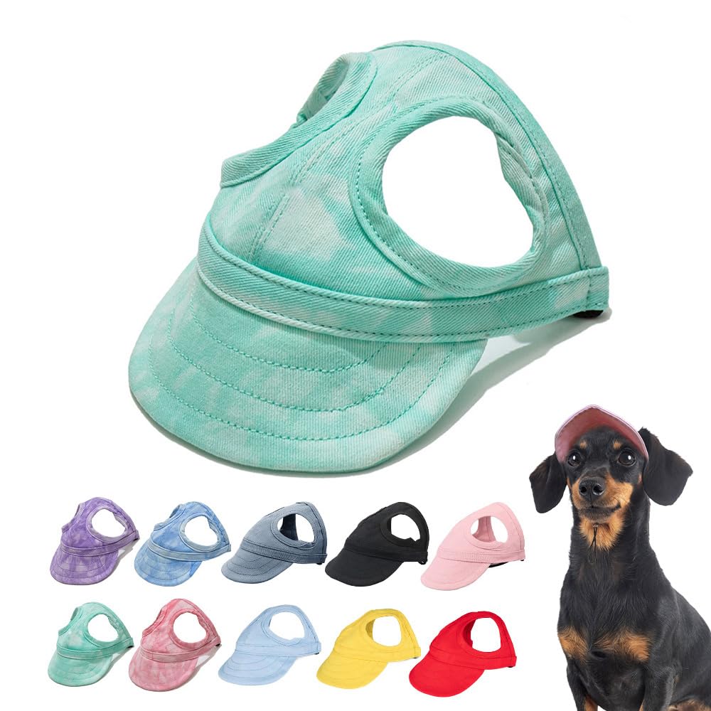 2024 New Outdoor Sun Protection Hood for Dogs, Canvas Hat With Ear Holes and Adjustable Neck Strap (Cloud Green, Medium)