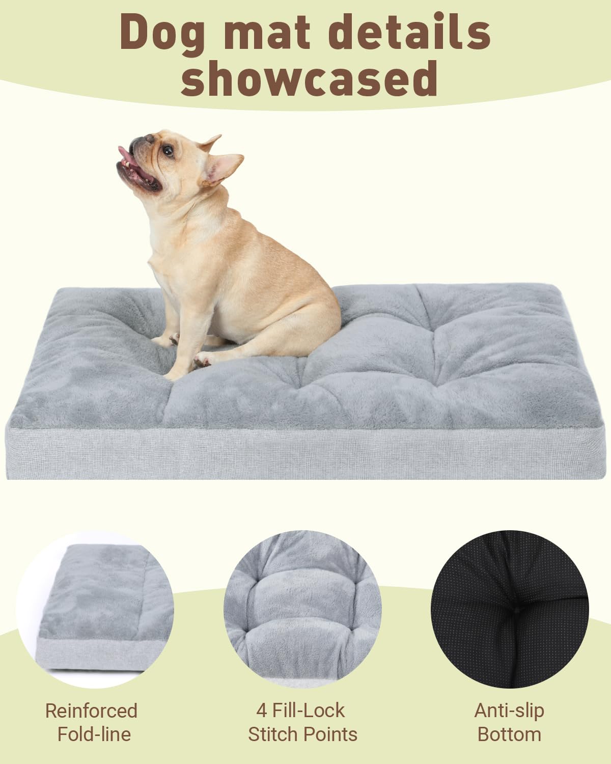 NUPIDA Washable Dog Bed for Extra Large Dogs, XXL Crate Bed Plush Pet Kennel Pad with Non-Slip Bottom, Pet Sleeping Mat, 47x29 Inch, Light Gray