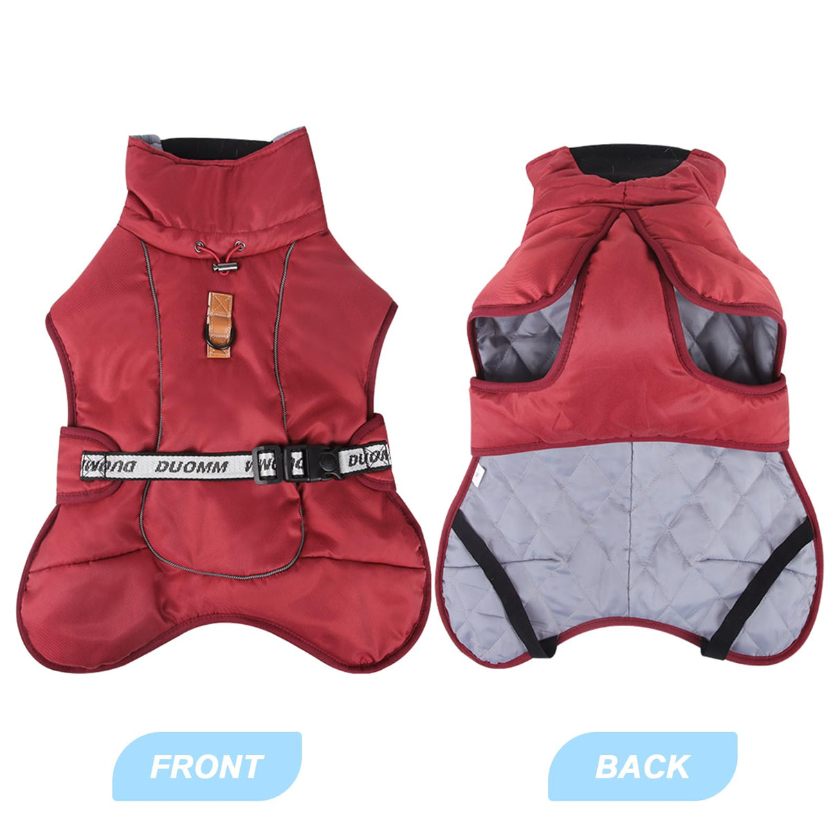 DoggieKit Dog Winter Coat, Waterproof Warm Jacket with Harness Built in, Reflective Cold Weather Doggie Vest, Windproof Turtleneck Pet Snowsuit, Adjustable Puffer Jacket for Large Dogs, Red 6XL