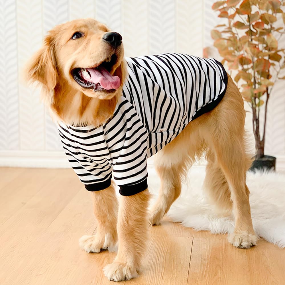 ANIAC Fleece Dog Sweater, Striped XL Shirt With Sleeves, Autumn Basic Hoodie, Warm Sweatshirt, Winter Pet Clothes for Large Dogs XXXL 55-66LB (6XL, White)