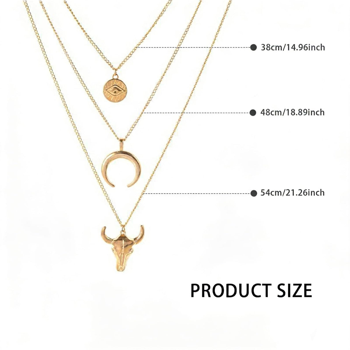 JHJEWH Women's Vintage Western Layered Necklaces Evil Eye Bull Head Crescent Moon Layered Necklace Boho Cowboy Cowgirl Geometric Pendant Chain Necklace Fashion Jewelry Gifts for Women (style2)