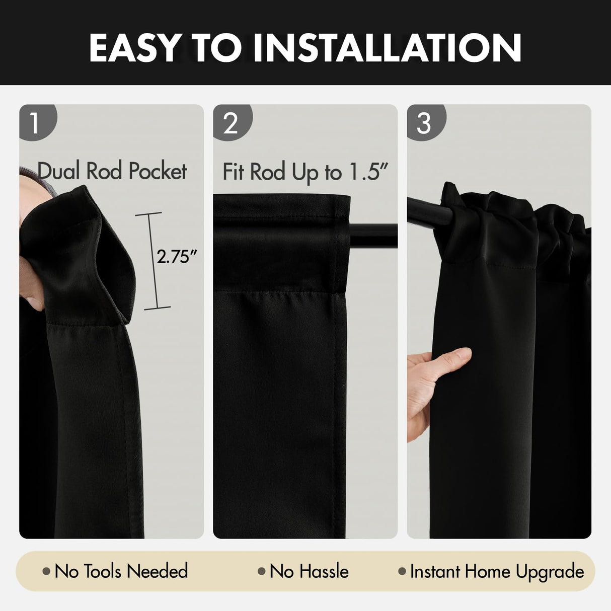 36 Inch Short Blackout Curtains Set of 4, Over Sink Kitchen Tier Curtain Thermal Insulated Privacy Drapes Mini Top & Bottom Rod Pocket Cafe Curtains for Small Windows Bathroom RV, Black
