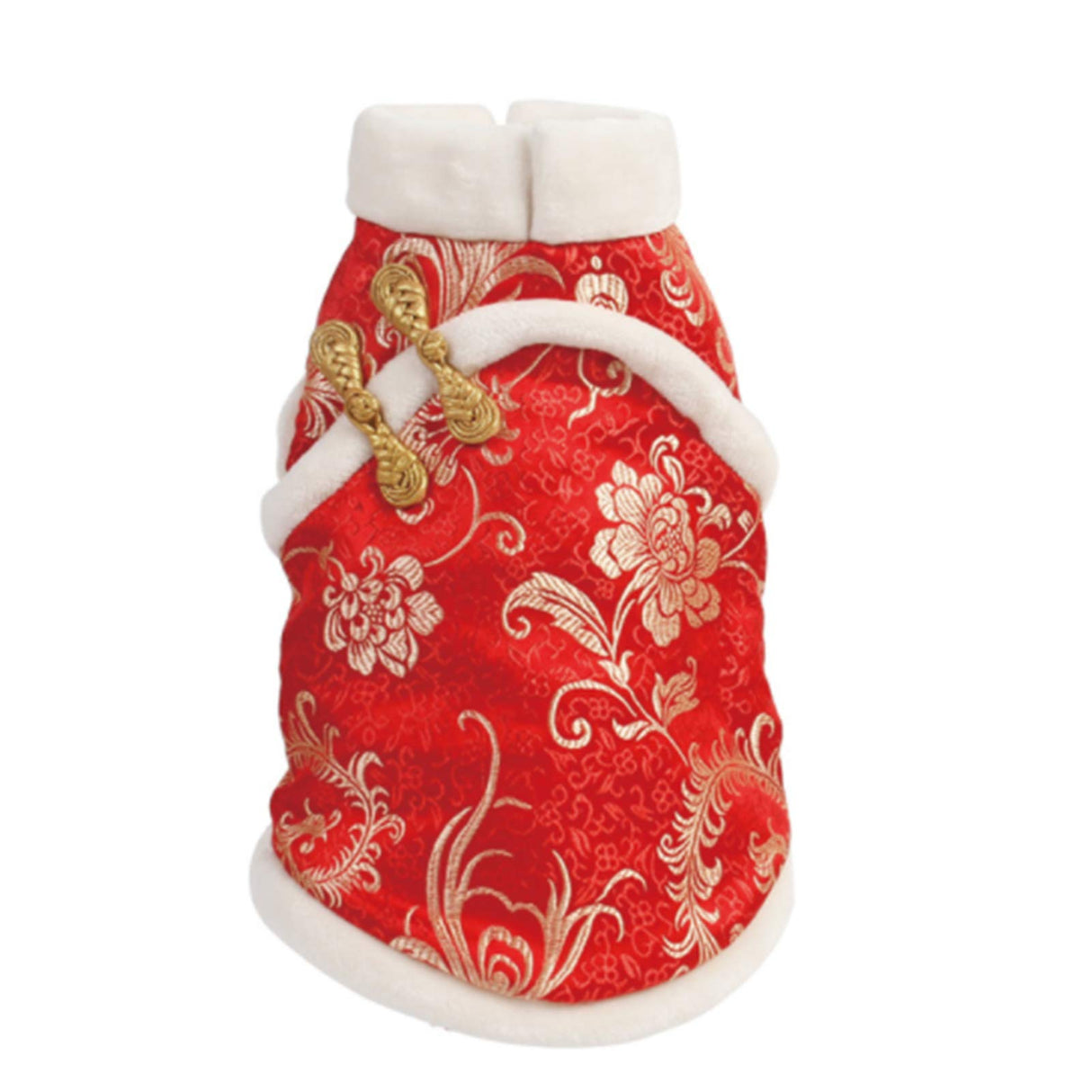 SEIS New Year Cat Knot Buttons Coat Dogs Cheongsam Winter Pet Clothes Vest of The Tang Dynasty Christmas Costume for Cats Teddy Bichon Small Medium Dogs (White, L (Chest Circumference 63cm/ 24.8"))