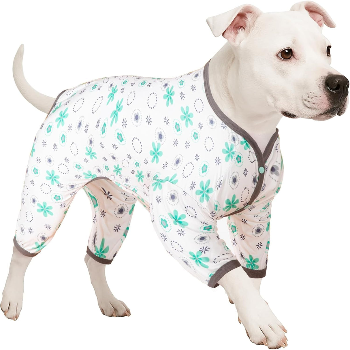 LovinPet Dog Pajamas for Large Dogs Boy,Pet Anxiety Relief PJ's,Uv Protection Pet Tshirt,Dog Comfy Stretchy Fabric,Mint Floral Print, Pullover Pitbull Clothes for All Seasons,Medium