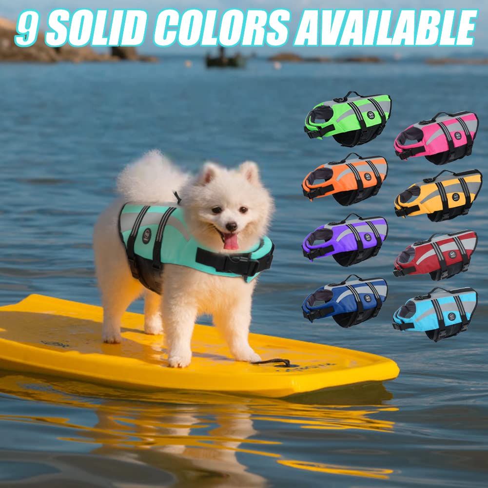 EMUST Dog Life Vests, Adjustable Dog Life Jackets for Small Dogs with Enhanced Buoyancy, Small Dogs Flotation Vest with Durable Rescue Handle, Turquoise,XS