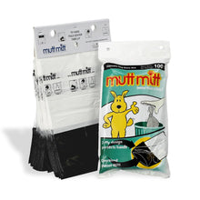Load image into Gallery viewer, Mutt Mitt® 100 White & Black 2-Ply Dog Waste Bags on 1 Dog Waste Bag Station Header - 300% Thicker than mini roll dog waste bags - no more warm & yuck feeling