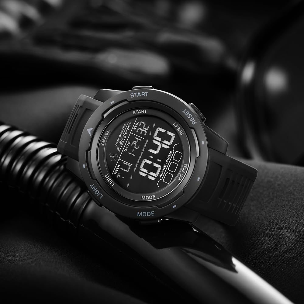 KXAITO Men's Watches Sports Outdoor Waterproof Military Watch Date Multi Function Tactics LED 46mm Face Alarm Stopwatch for Men (8105 Black All)