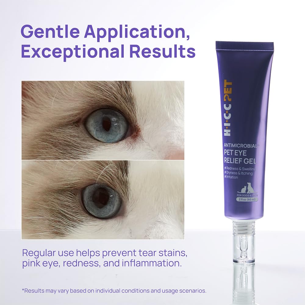 HICC PET Dog Eye Gel, Vet-Recommended Dog Eye Infection Treatment, Cat Eye Drops Wash, Soothes Irritation, Moisturizes Dry Eyes, Pet Eye Drops Ointment Alternative for Dogs, Cats, Horses. 2 fl oz