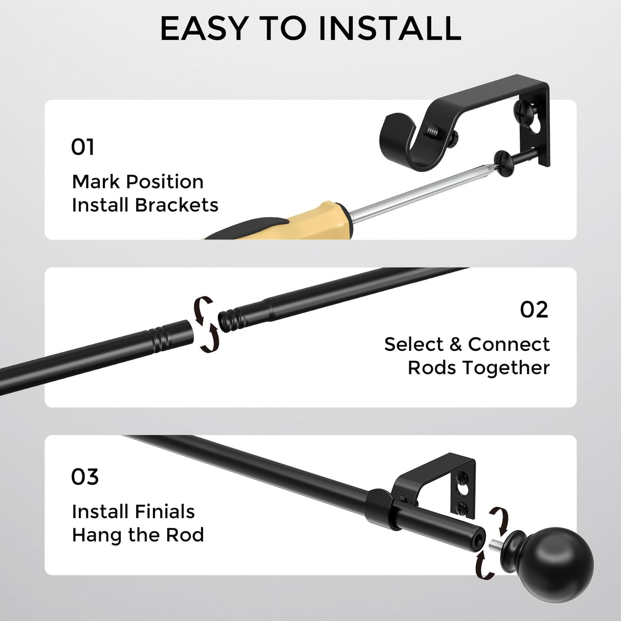 JRZOO Curtain Rod for Windows 18-45 Inch, Black 5/8 Inch Small Window Treatment Rods, Short Adjustable Splicing Drapery pole, Matte Black
