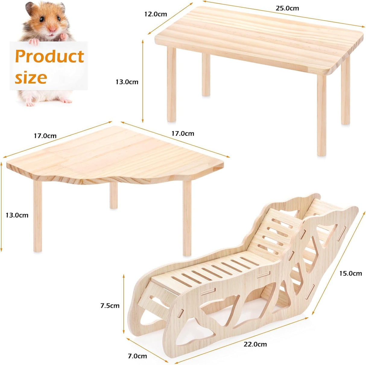 3-Piece Set Hamster Platform Play Wooden for Dwarf Syrian Hamsters Gerbils Mice or Other Small Pets