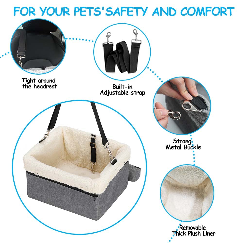 UNICITII Dog Car Booster Seat for Small Dogs & Cats, Raised with Metal Frame