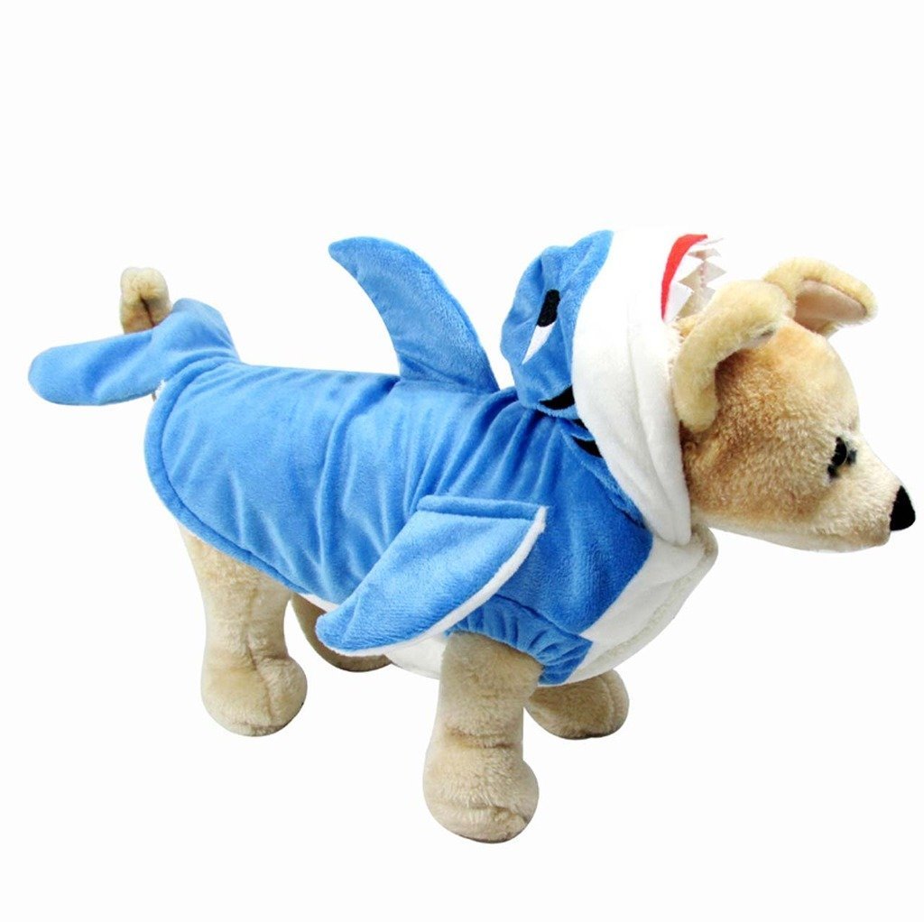 Mogoko Funny Dog Cat Shark Costumes, Pet Halloween Christmas Cosplay Dress, Adorable Blue Shark Pet Costume,Animal Fleece Hoodie Warm Outfits Clothes (M Size)