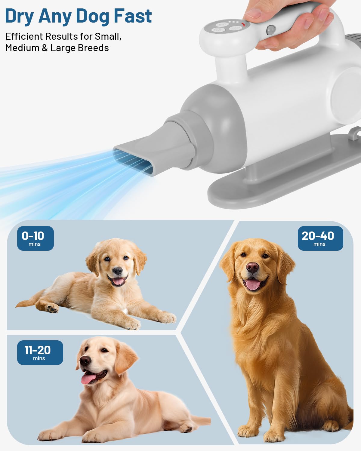 LOTYP Handheld Dog Force Dryer – Compact Size & High-Velocity Airflow, Adjustable Speed & Temperature Pet Hair Blow Dryer, Professional Cat Blower Grooming Dryer for Fast Drying
