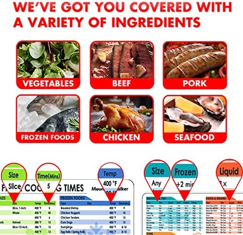 Air Fryer Magnetic Cheat Sheet Set & Instant Pot Magnet Set (2 Sets of 6 Pcs), Cooking Times Chart Magnet Sets for Instant Pot & Air Fryer Accessories (White).