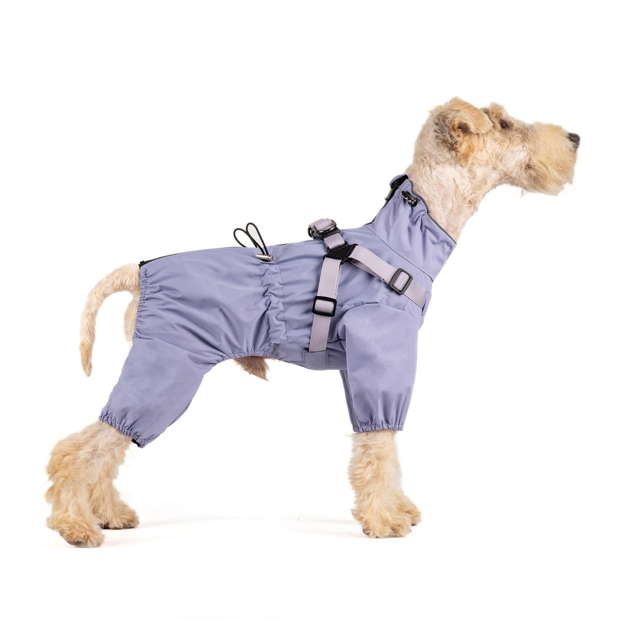 Mile High Life Waterproof Dog Raincoat, Full Coverage Small Dog Rain Coat with Harness, Adjustable 4 Legs Puppy Rain Jacket with Reflective Strip and Elastic Cuffs (Purple, XS Back Length 11.4")