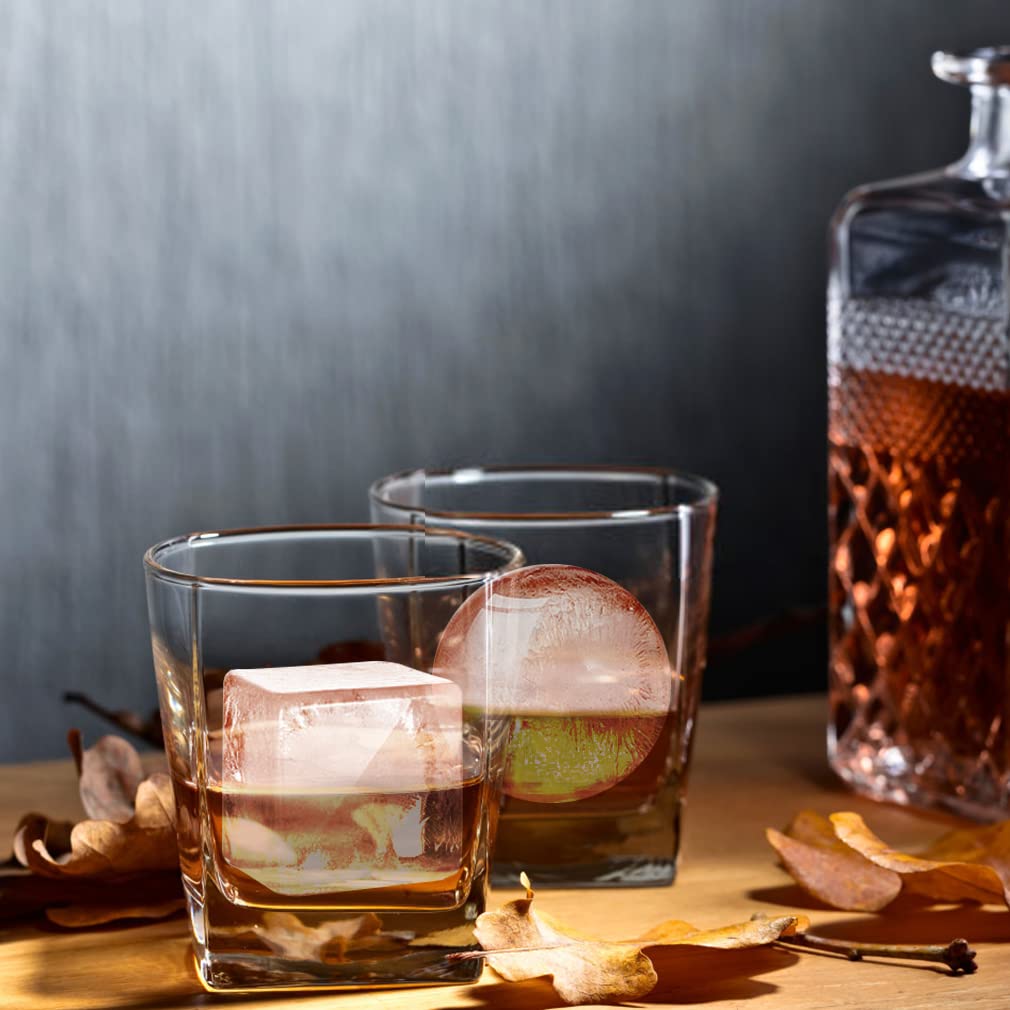 Ice Cube Trays (Set of 2), Sphere Ice Ball Maker with Lid & Large Square Ice Cube Maker for Whiskey, Cocktails and Homemade, Keep Drinks Chilled Black