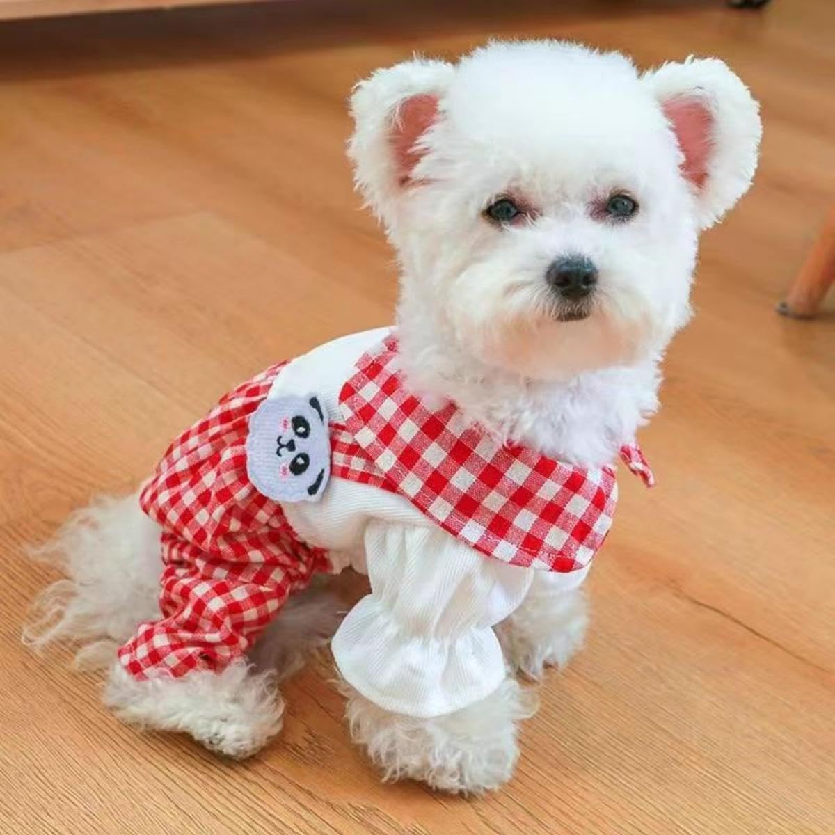 Generic Dog Jumpsuit Summer Dog Clothes Dog Shirts Plaid Outfit Panda Egg Puppy Pajamas Lightweight Pet Overalls Cat Shirt Apparel Breathable Sweatshirt Dog Clothes for Small Medium Dogs Red XL
