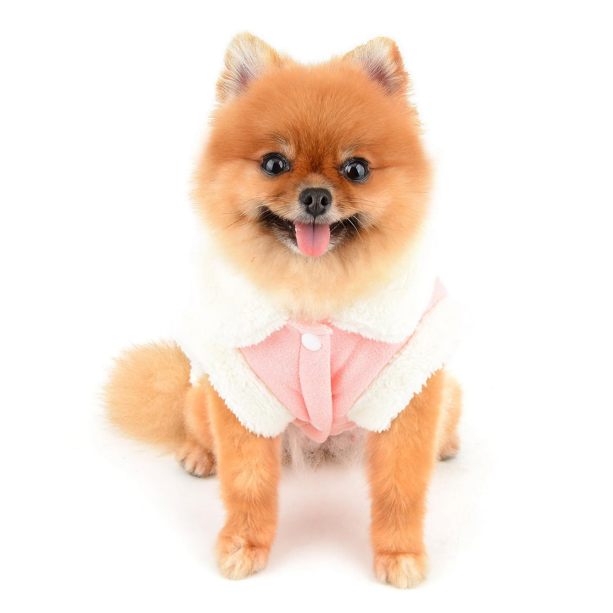 SMALLLEE_LUCKY_STORE Fleece Dog Coat for Small Dog Pet Harness Jacket with Bow and D-Ring, Soft Vest Fall Winter Clothes with Fuzzy Collar Chihuahua Yorkie Cat Apparel, Pink, L