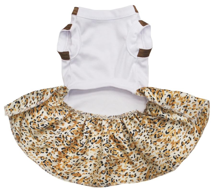 Petitebella Plain Leopard Theme Puppy Dog Dress (White/Leopard, Medium)