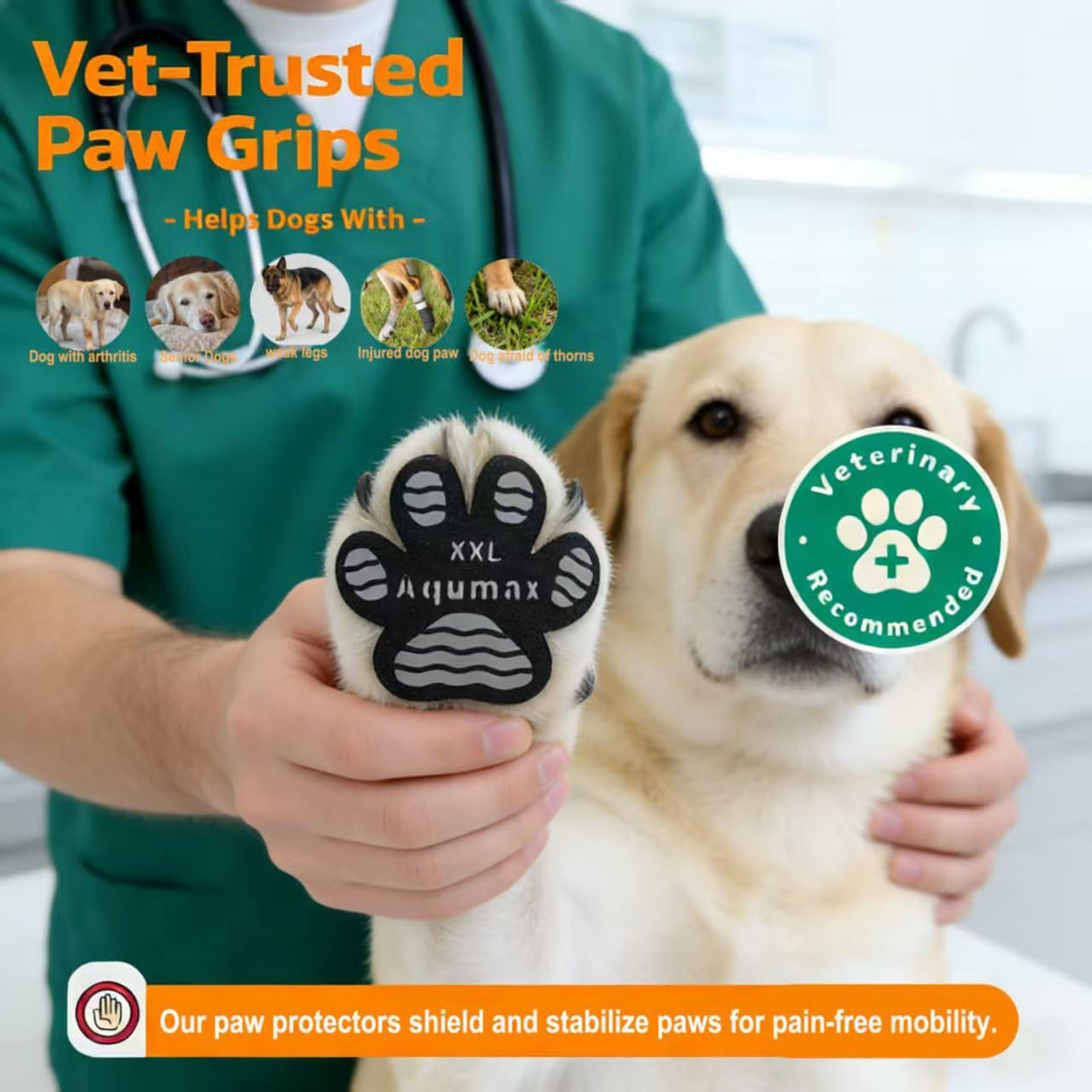 Aqumax Dog Anti Slip Paw Grips Traction Pads,Dog Feet Stickers with Stronger Adhesive,Paw Protection to Provide Traction for Slippery Floors,Essentials for Senior Dogs,12 Sets (48 pcs) XXL Black