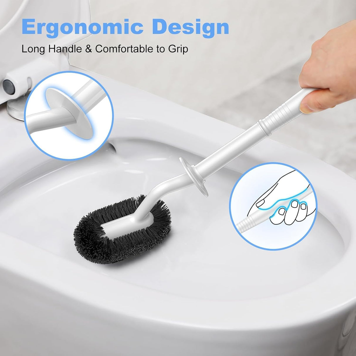 Toilet Bowl Brush Holder Set: Curved Design with Holder for Deep Cleaning Under Rim - Compact Hidden Scrubber for Small Space - Modern RV Bathroom Accessories - White 1 Pack