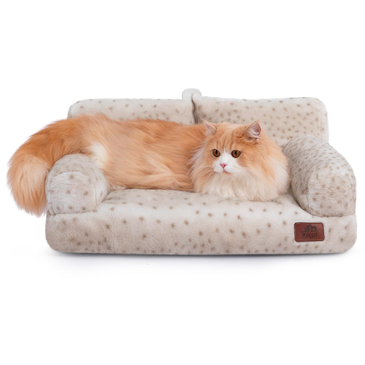 Hollypet Fluffy Dog Cat Bed Pet Couch Beds Plush Soft Warming Washable Puppy Bed for Small Medium Dogs and Large Cats, Leopard, 24" L x 18" W x 10" Th