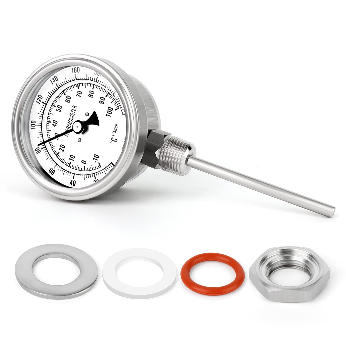 MEANLIN MEASURE 1/2" NPT Bimetal Thermometer for hot Water, boilers, and Pipes,3.3" Dial, 4.4" Stainless Steel Stem,Temperature Range 0-220°F/-10-100 ° C, Accuracy 2%,Lower Mount