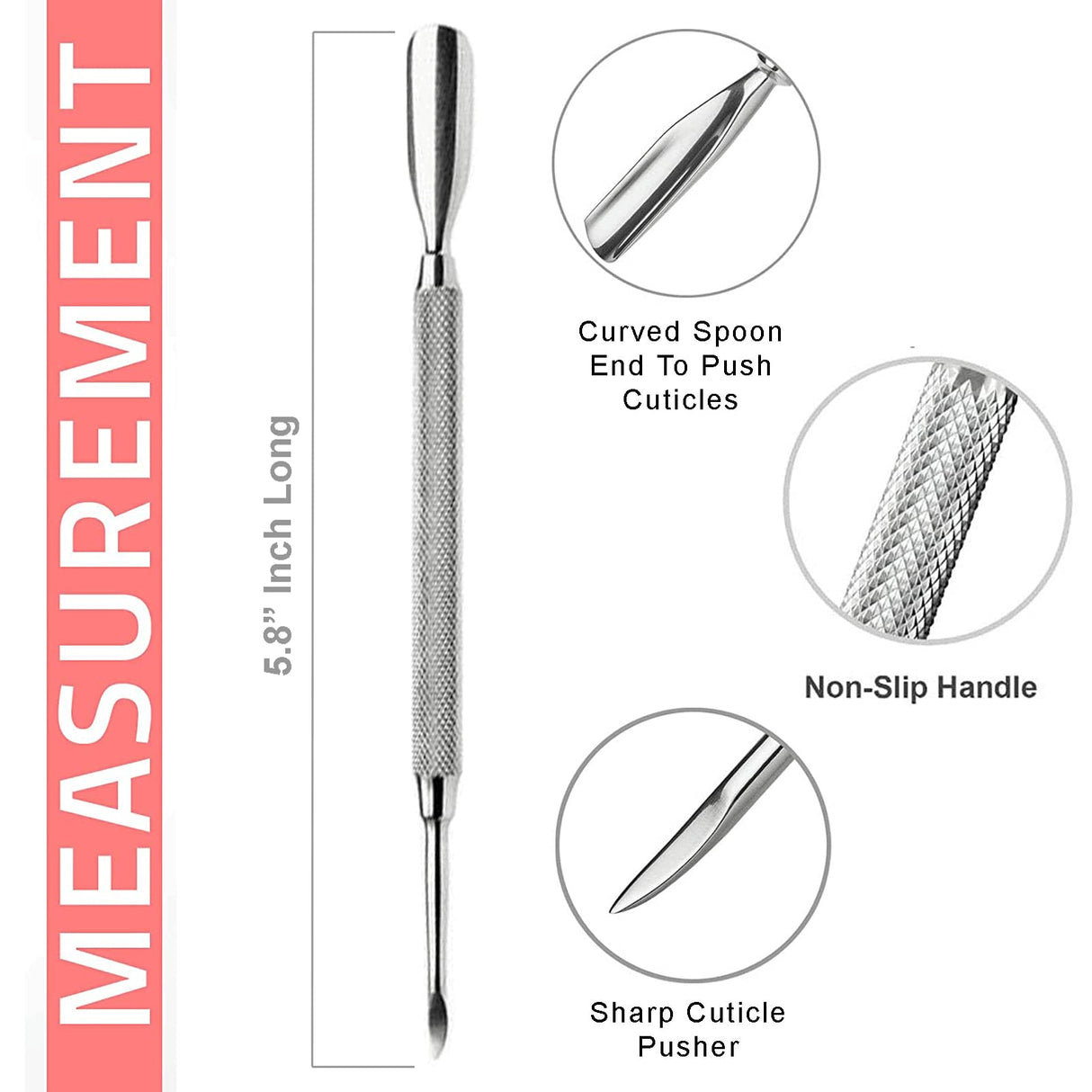 Cuticle Pusher Tools - Professional Nail Cuticle Pusher Cuticle Remover Cuticle Trimmer Spoon Shaped Nail Cleaner Dual Sided Metal Stainless Steel Manicure Pedicure for Women 4 Pack Set