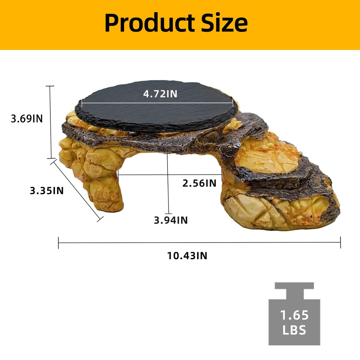 JWIZYOTR Bearded Dragon Basking Platform, Turtle Basking Platform Decorative Reptile Hideout with Rock Slate Plate in Terrarium for Lizard, Leopard, Crested Gecko(Large-Yellow)