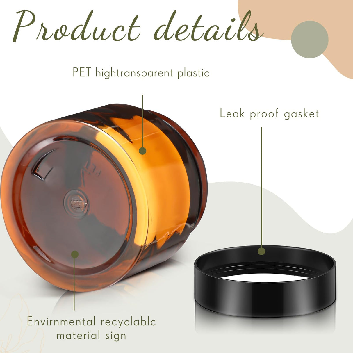 4 Pieces Round Wide-mouth Leak Proof Plastic Container Jars with Lids for Travel Storage Makeup Beauty Products Face Creams Oils Salves Ointments DIY Making(2 Ounce,Amber)