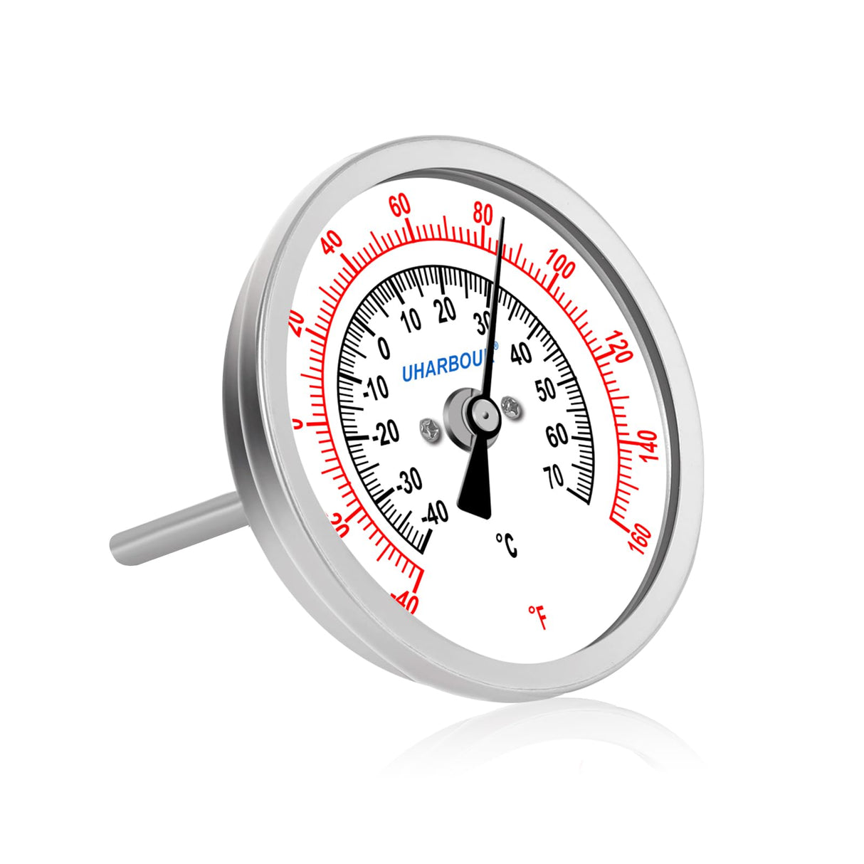 UHARBOUR Water Temperature Gauge, 3" Dial Fully StainlessSteel Water Temp Gauge, Water Thermometer with 4" Stainless Steel Stem, -40 to 160°F, 1/2" NPT Back Mount