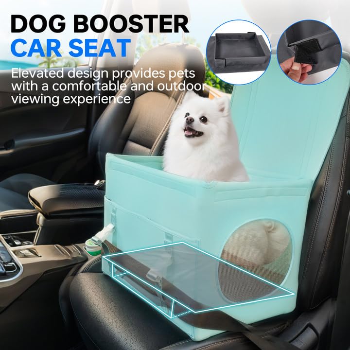 Dog Booster Car Seat with Washable Removable Cover for Small Dogs up to 13 lbs,Fits Car Truck SUV,(Green).