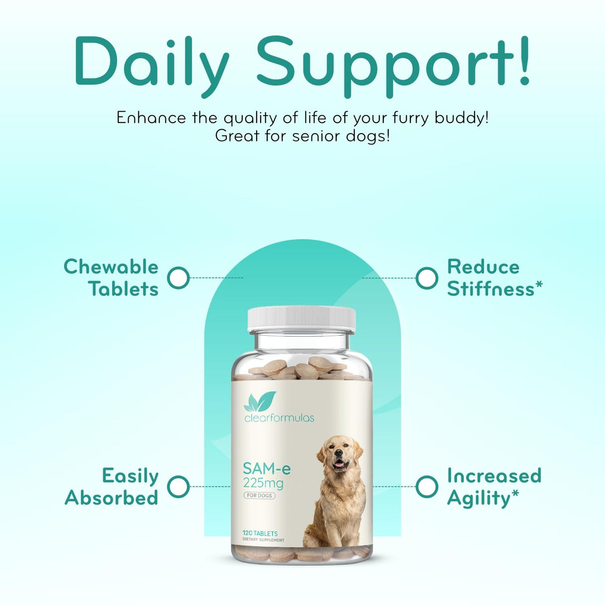 Liver Support for Dogs with SAM-e - Chewable SAM-e for Dogs Bone Mood Brain and Liver Support Supplement with Easy Absorption 225mg S-Adenosyl-L-Methionine - Made in a cGMP US Lab (Single)