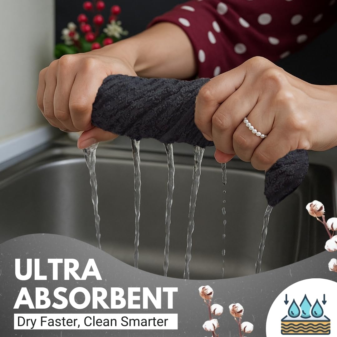 100% Cotton Kitchen Towels - 15x25 Inch Ultra Soft Tea Towel, Super Absorbent Terry Dish Towels for Kitchen Linens |Grey|