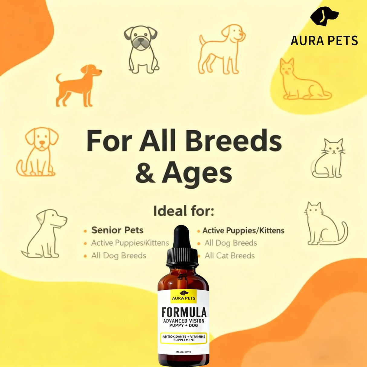Aura Pets Advanced Vision Formula for Dogs, AuraPets Vision Formula, with Lutein, Zeaxanthin, Astaxanthin, Supports Vision and Reduces Cloudiness, 30ml (2pcs)