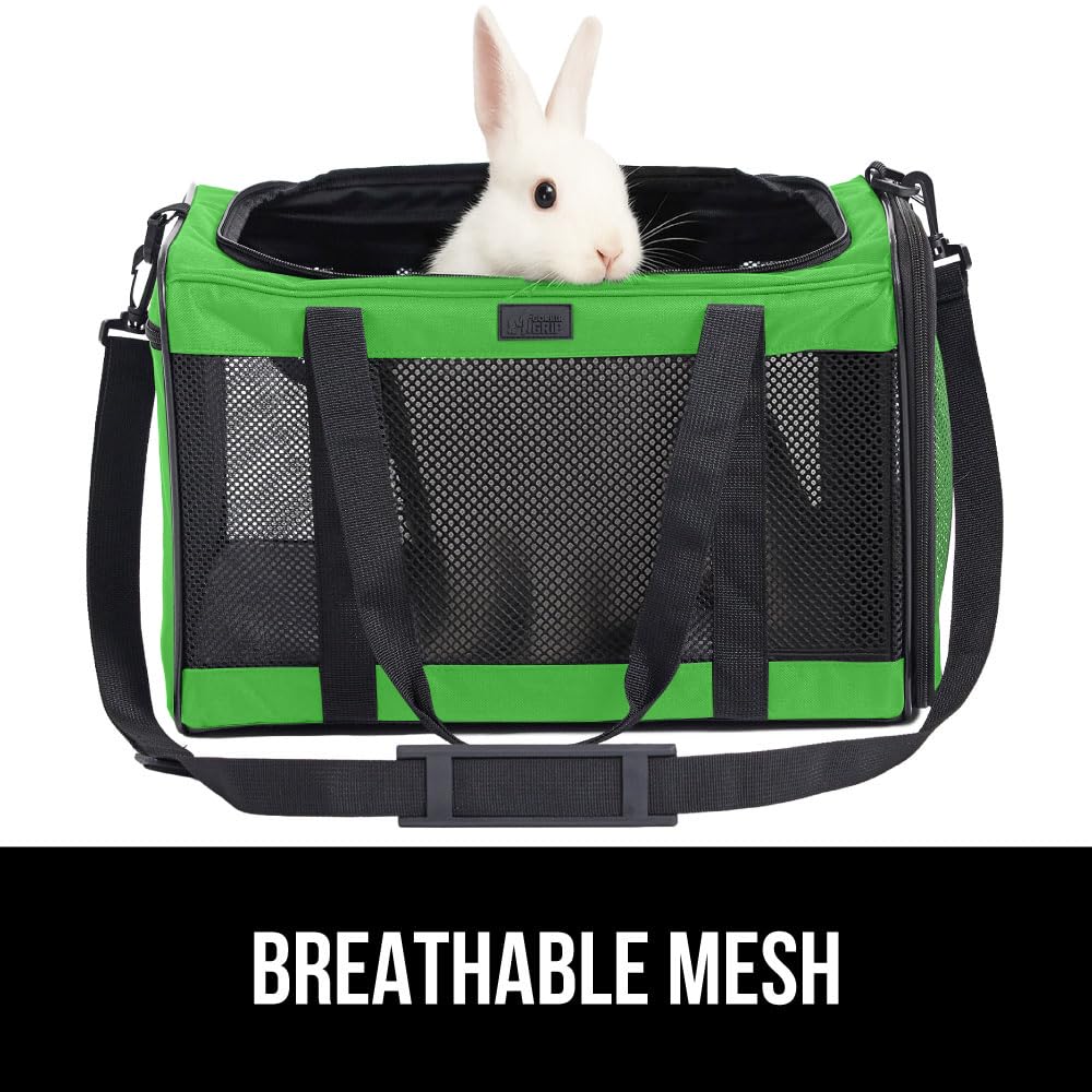 GORILLA GRIP Cat Carrier Travel Bag Up to 15 Lbs, Soft Collapsible Small Dog Carriers, Top and Side Entry Breathable Mesh, Grip Feet on Underside, Cozy Washable Waterproof Pad, Portable Kennel, Green