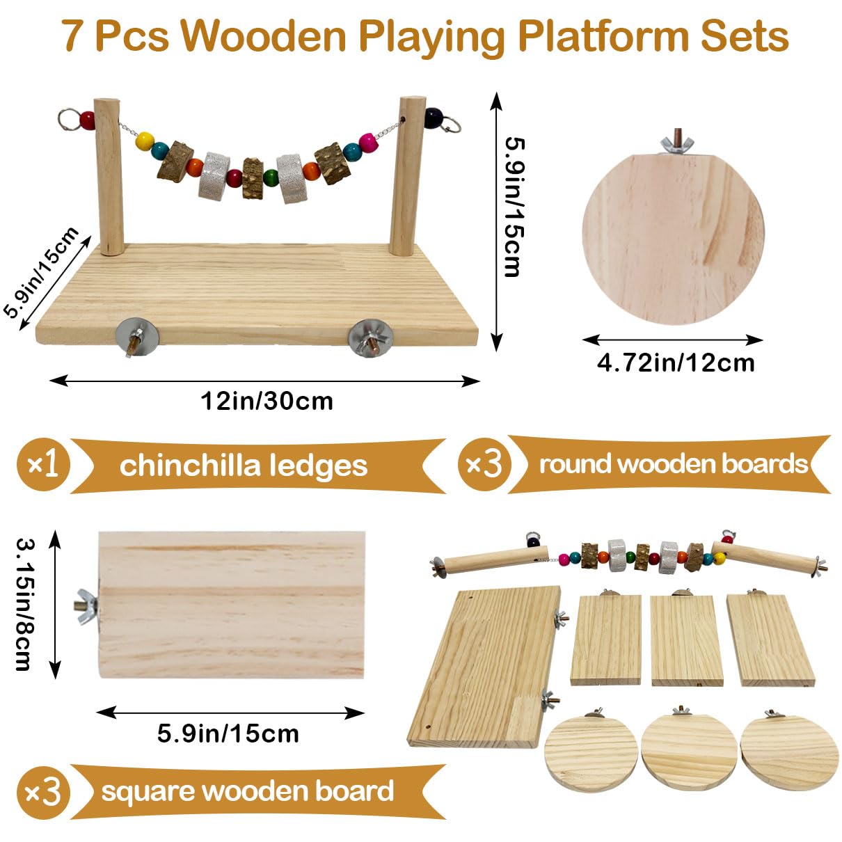 Niwaes 7 Pcs Chinchilla Ledges Wood Sets, Hamster Wooden Stand Platform with Lava Ledge Blocks Chew Toys Small Animal Cage Accessories for Rat Gerbil Guinea Pig Parrot Chipmunk Squirrel Mouse