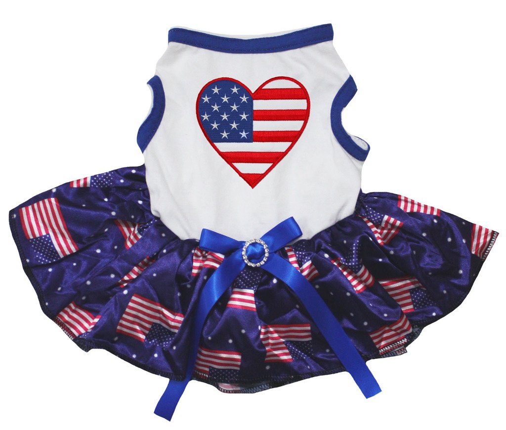 Petitebella USA Heart Puppy Dog Dress (White/US Flags, Small)