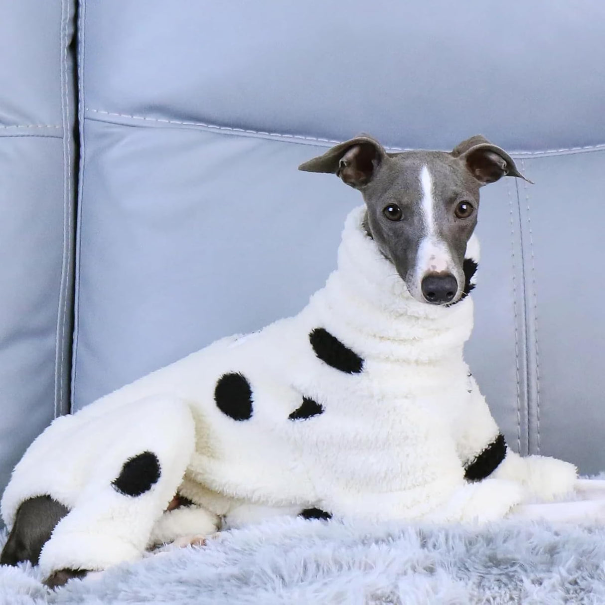 Winter Dog Onesie for Italian Greyhound,Warm Fleece Dog Jumpsuit Pajamas Long Sleeves Pet Pullover Sweater Whippet Outfit for Small Medium Large Dogs Cold Weather Coat (White, M)