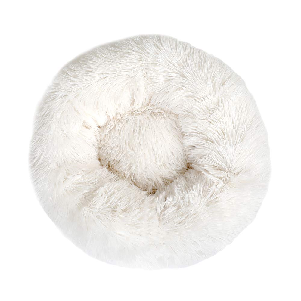 otoez Kitten Puppy Bed Extra Small XS Round Dog Cat Beds Anti Anxiety Plush Pet Calming Donut Bed with Non-Slip Waterproof Bottom, Washable (15.7", White)