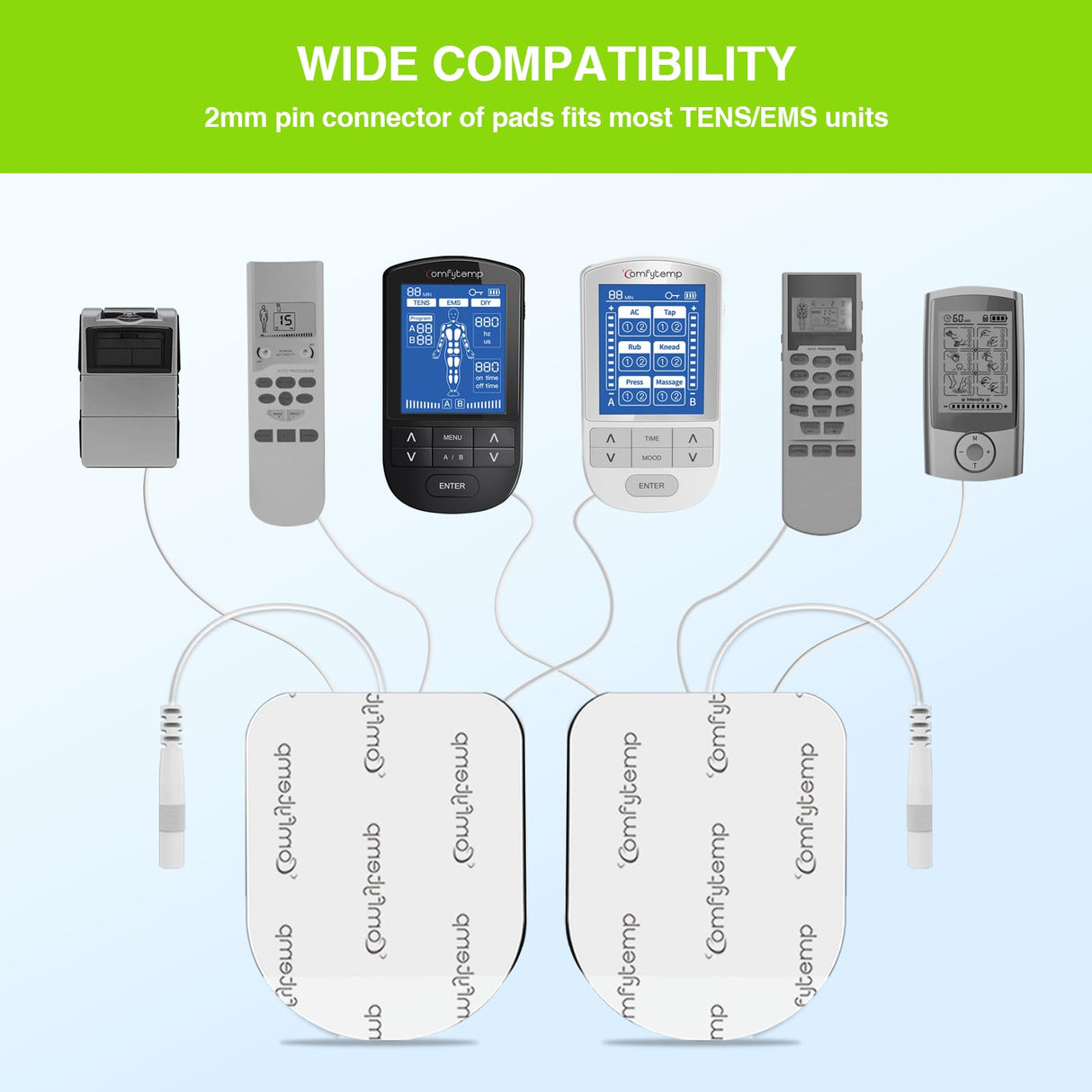 Comfytemp 50Pcs TENS Unit Electrode Pads, FSA HSA Eligible TENS Unit Replacement Pads with 3 Sizes, Self-Adhesive Electrodes Pad for Most TENS Machine, Reusable Electrode Patches for Muscle Stimulator