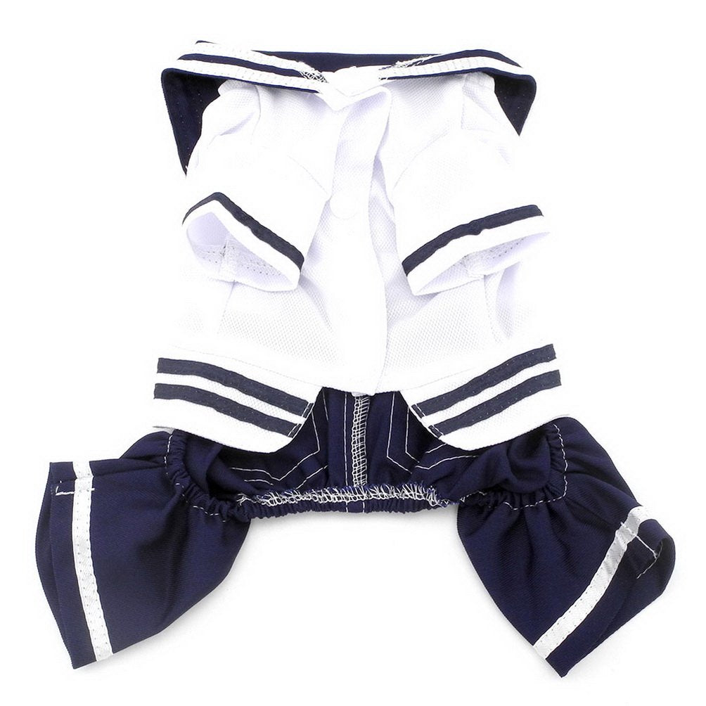 SELMAI Boy Navy Captain Costume Jumpsuit Seaman Outfits for Small Dog Cat Puppy Tee Shirts with Pants Chihuahua Clothes M