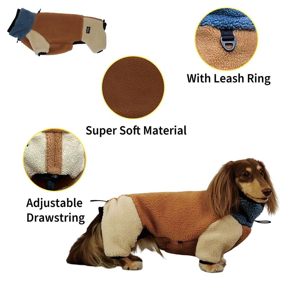 WienieDay Dachshund Sherpa Fleece Dog Jumpsuit, Warm Winter Full Body Coat for Small Medium Dogs, Thick Clothes for mini Dachshund (Large (15-20 lbs))