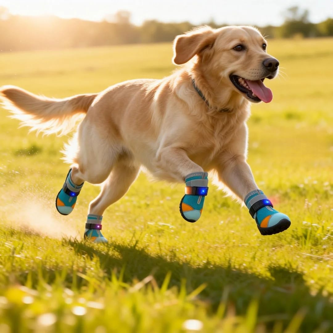Breathable Light Up Shoes for Dogs & Cats, Anti-Slip LED Motion Breathable Shiny Boots Motion-Activated Pet Shoe (2PCS,1)
