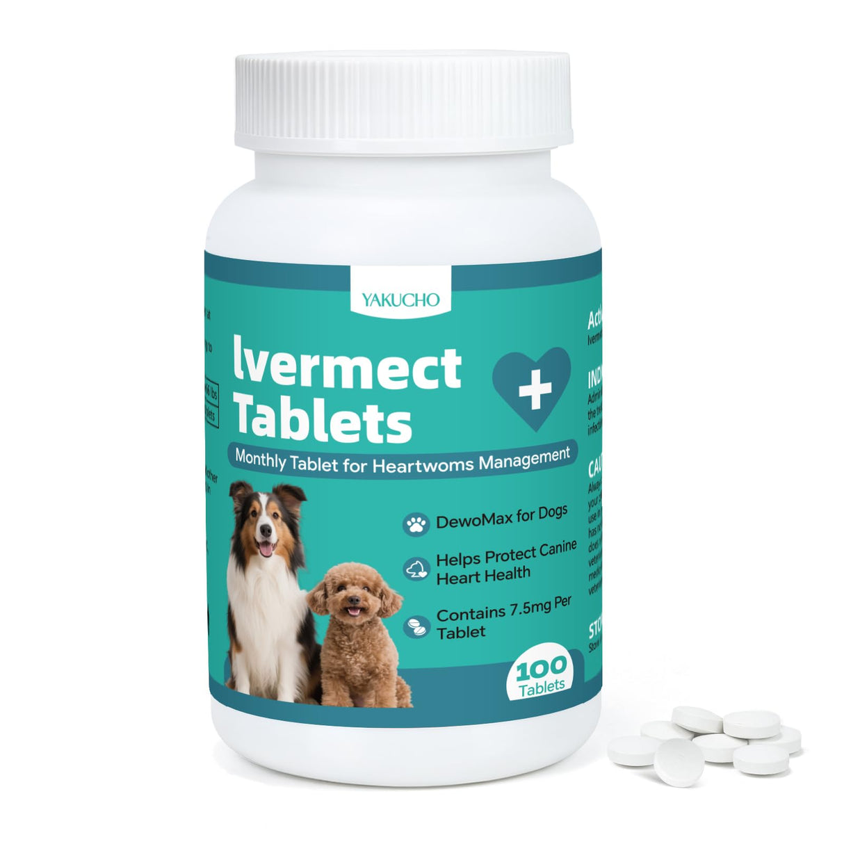 Yakucho Young Heart for Dogs, lvermect Tablets for Dog – Hawthorn Prevention for Dogs, Heart Health, Circulatory & Cardiovascular System – 7.5 mg