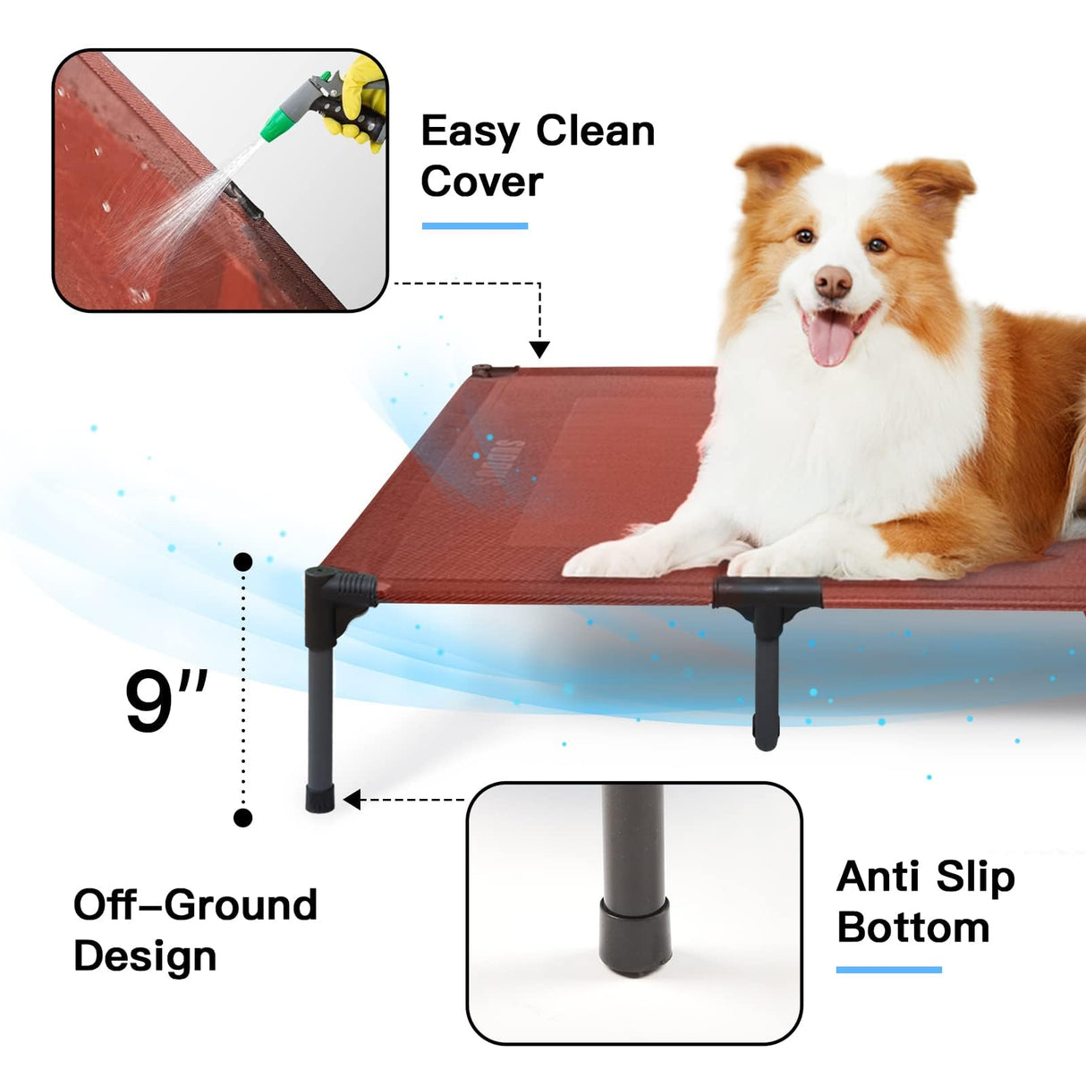 SUDDUS Elevated Dog Bed Waterproof Outdoor, Portable Raised Dog Bed, Dog Bed Off the Floor, Dog Bed Easy Clean Indoor or Outdoor Use, Medium, Red