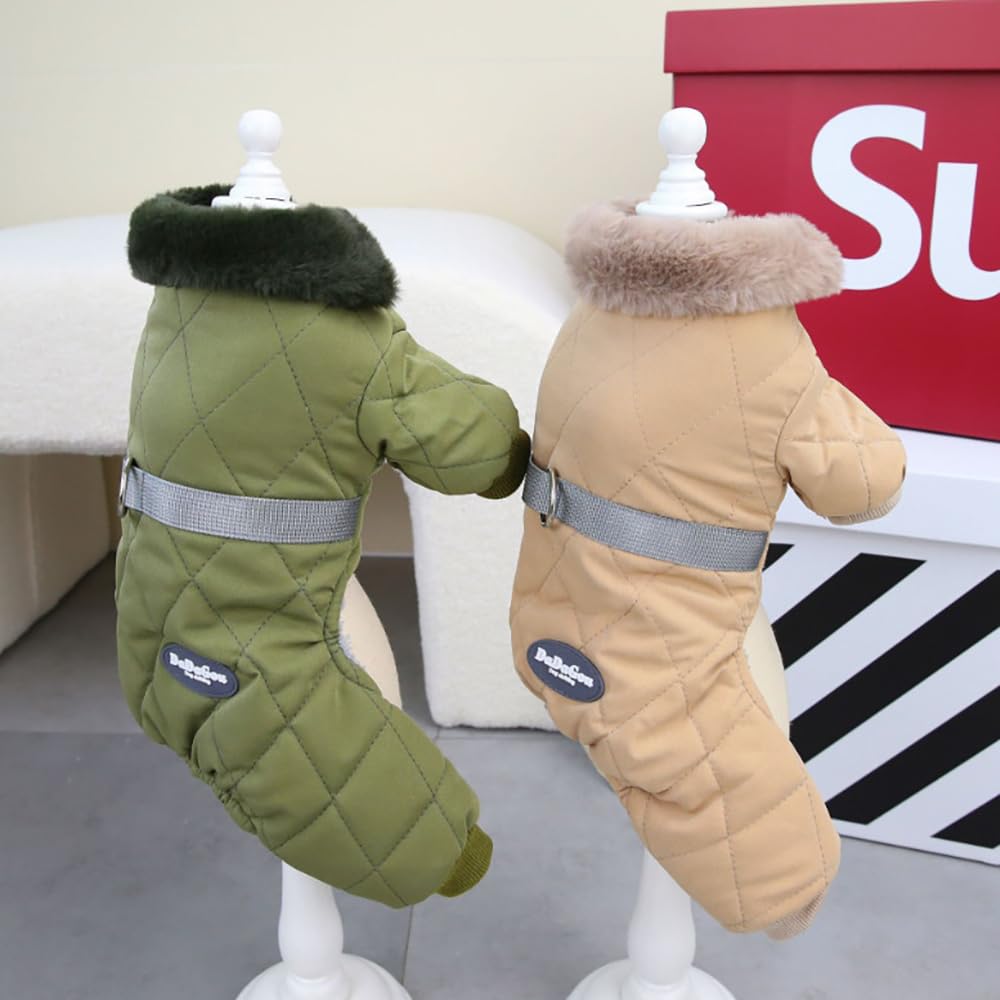 Izefia Dog Coat Jacket Windproof Cold Weather Coat 4 Legs Warm Dog Jumpsuit Winter Thick Clothes Snow Proof Coat Cotton Dog Coat for Small Dog Medium Dog Cat Green S