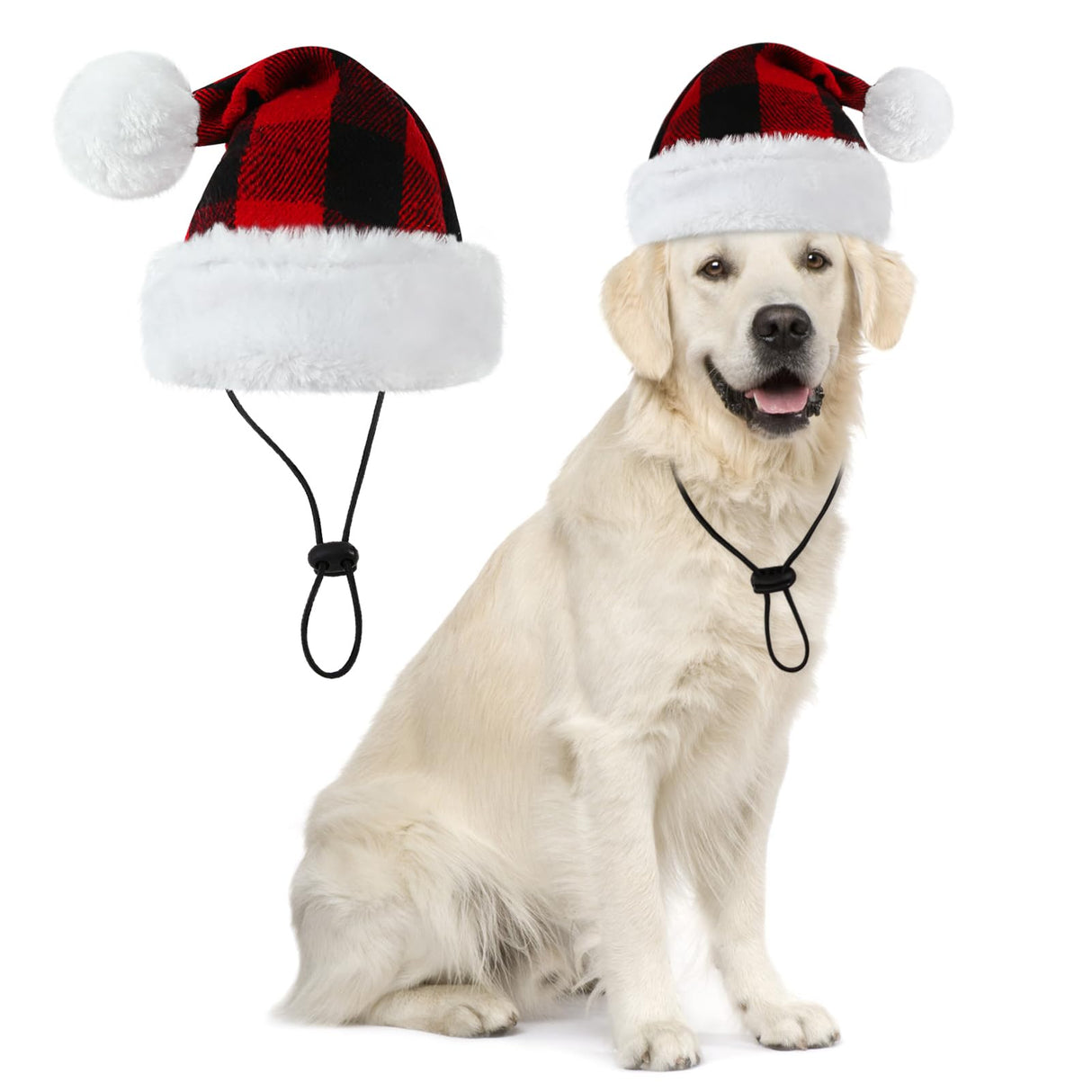 Queenmore Dog Christmas Hat, Dog Santa Hats for Large Dogs, Pet Soft Plush Santa Clause Hats for Cats, Funny Festive Xmas Costume Headwear for Small Medium Large Dogs with Adjustable Band, L Red