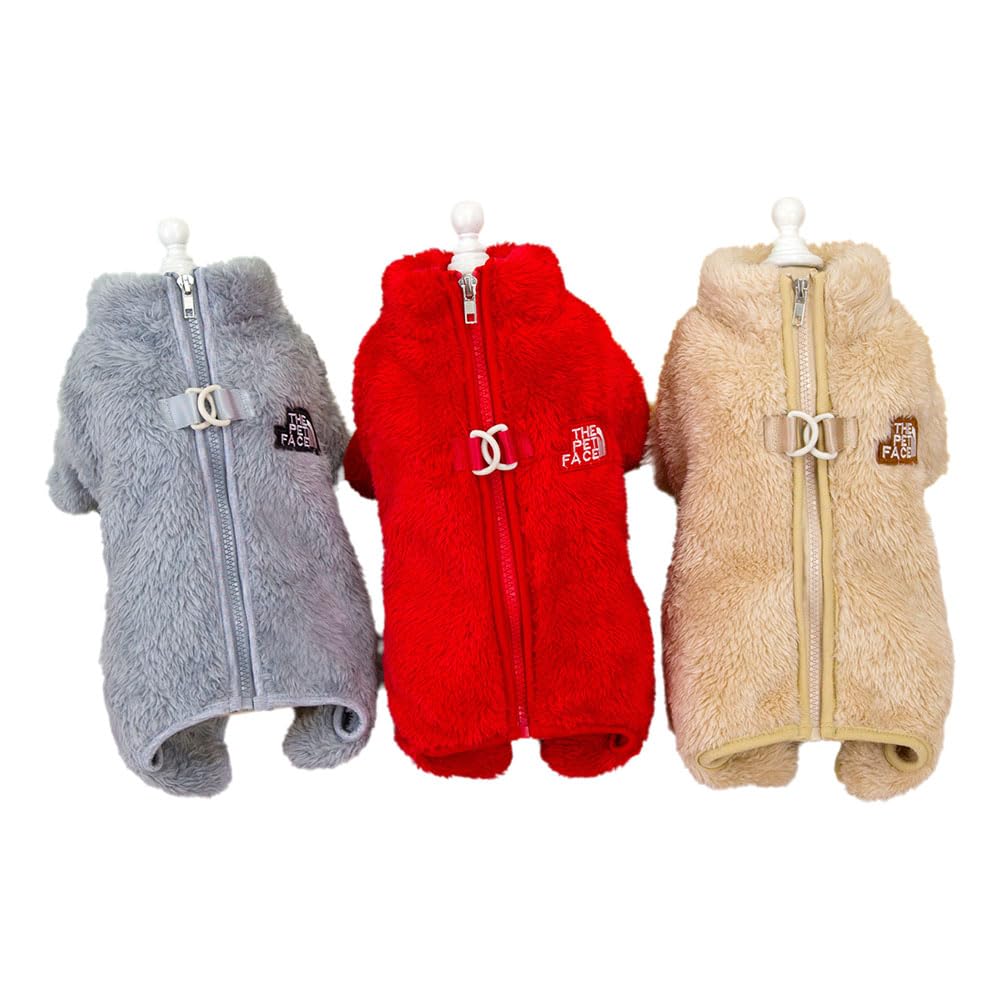 Tangpan Dog Fuzzy Velvet Pajamas, Plush Onesie Soft Dog Winter Clothes for Small Dogs, Pet Puppy Jumpsuit, Doggy Apparel Brown Medium