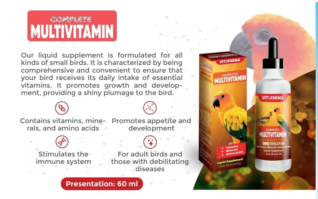 VITOFARMA Multi-Vitamin for Birds, High-Potency Vitamin & Mineral Supplement for Pet Birds 2.0 Ounce